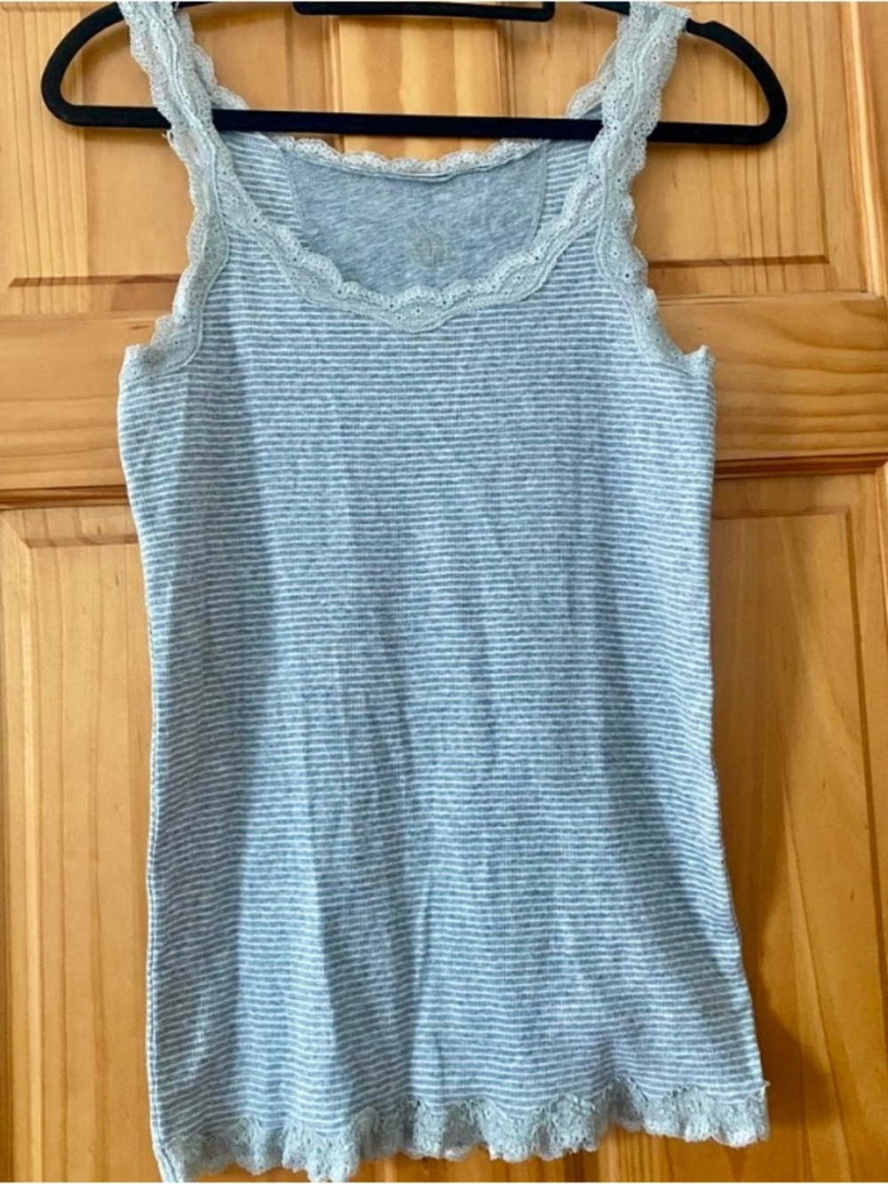 Calvin Klein Lace Trim Ribbed Tank Top Gray Stripe Stretch Cami Size L